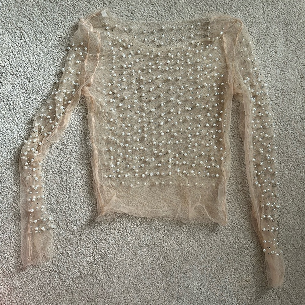 Sheer pearl and crystal top